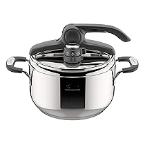 Lagostina Briosa LagoeasyUp Pentola a Pressione in Acciaio Inox 18, 10 con Apertura Facile, Fondo Lagofusion e Valvola a Due Pressioni, Pentola a Pressione per Induzione e Gas, Capacità 5L