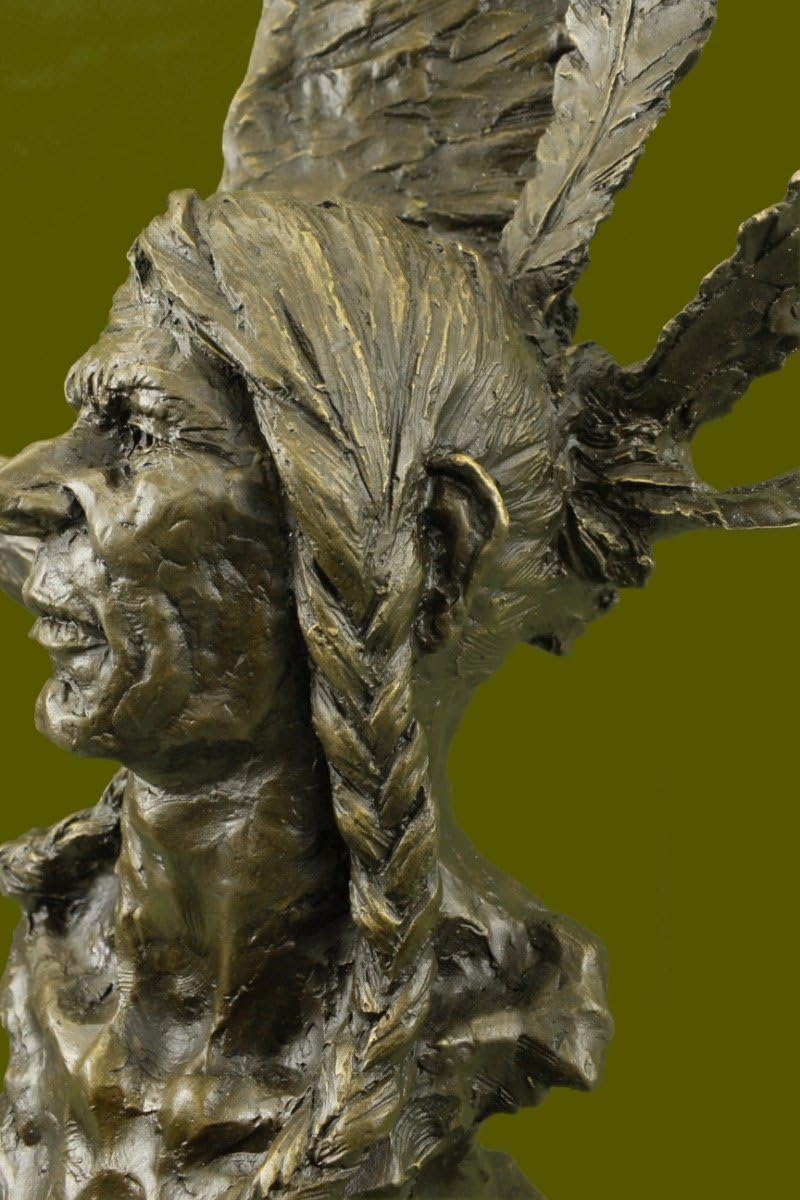 Native American Art Indian Chief South Western Bronze Bust Sculpture Statue Decor