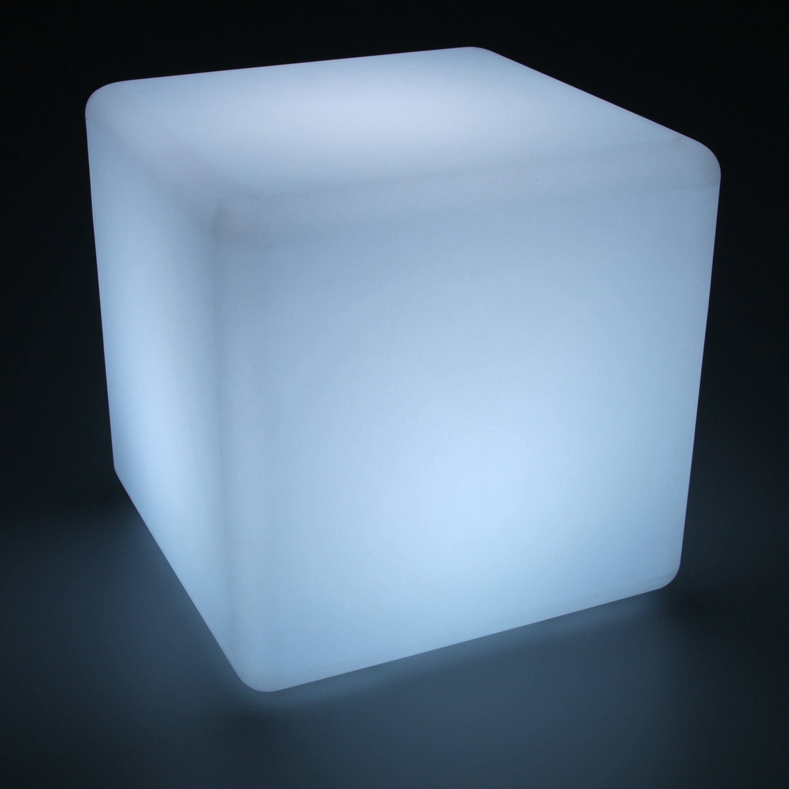 Led Würfel 40x40 cm Leuchtwürfel Outdoor Aufladbar mit Akku und Fernbedienung RGB Farbwechsel 16 Farben Sitzwürfel Hocker Garten Würfelhocker Wasserdicht IP65 Weiß