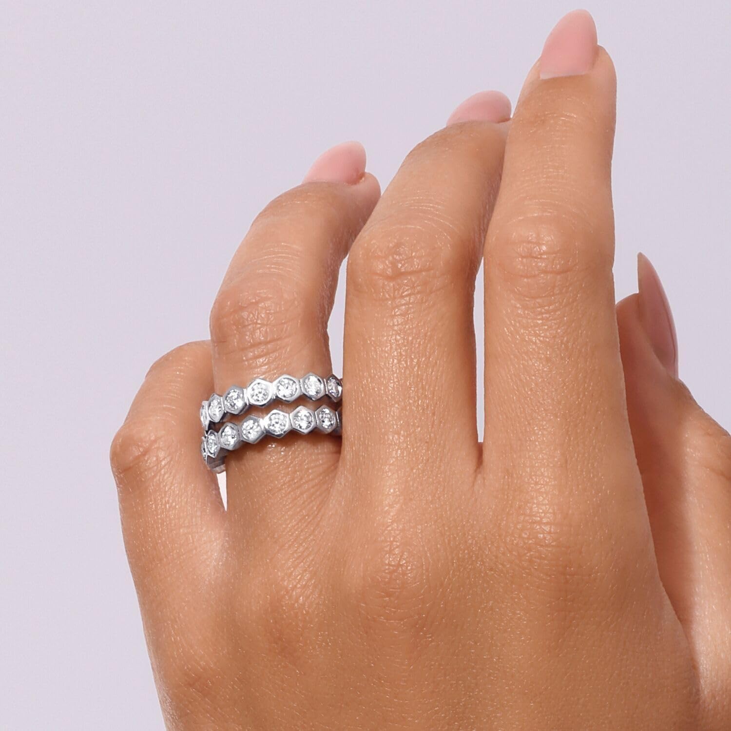 18K White/Yellow Gold Plated Silver Eternity Ring With 1.70 Carat Total Weight Moissanite (D Color, Round Brilliant, VVS Clarity) Ring For Women, Gift For Her Jewelry For Women Comes With Gift Box - Image 5