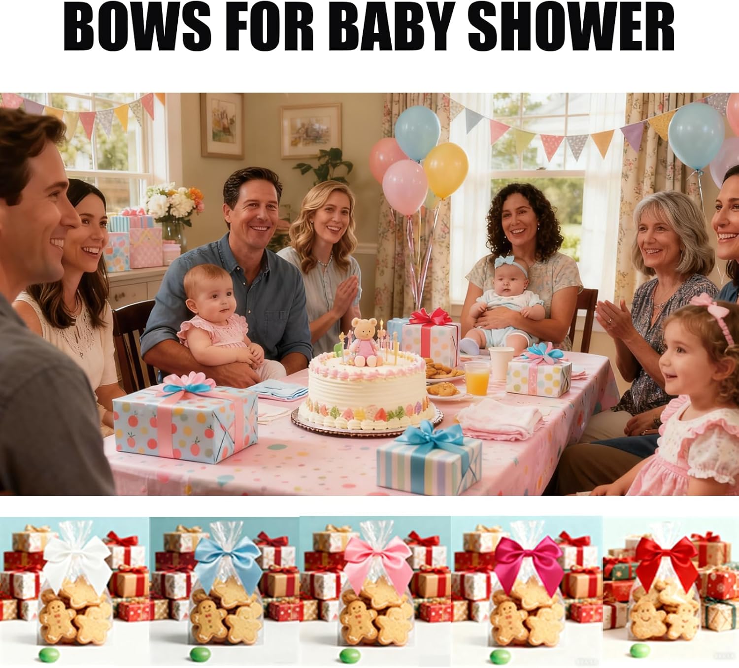 50PCS Hot Pink Satin Bows, Hot Pink Bows for Crafts Twist Tie Bows for Gift Wrapping Double-Sided Tape Bows for Treats Bags Wrapping Baby Shower Wedding Decorations(2.7x2.5 Inch) - Image 5