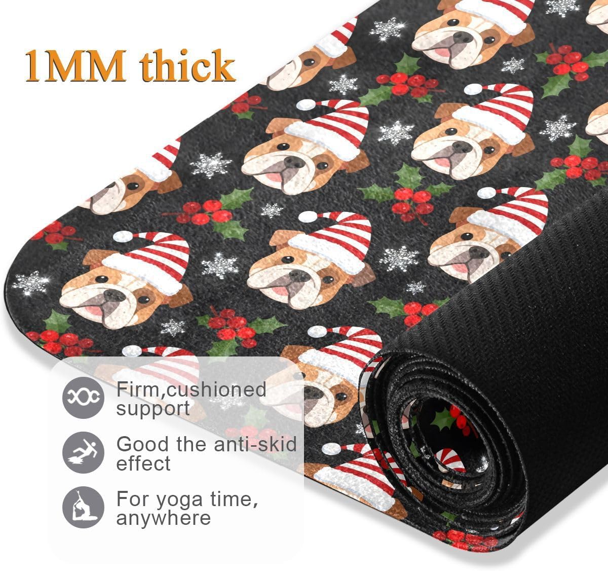 ALAZA Pug Pattern Yoga Mat Non Slip Fitness Exercise Mat, Workout Mat for Yoga, Pilates and Floor Exercises