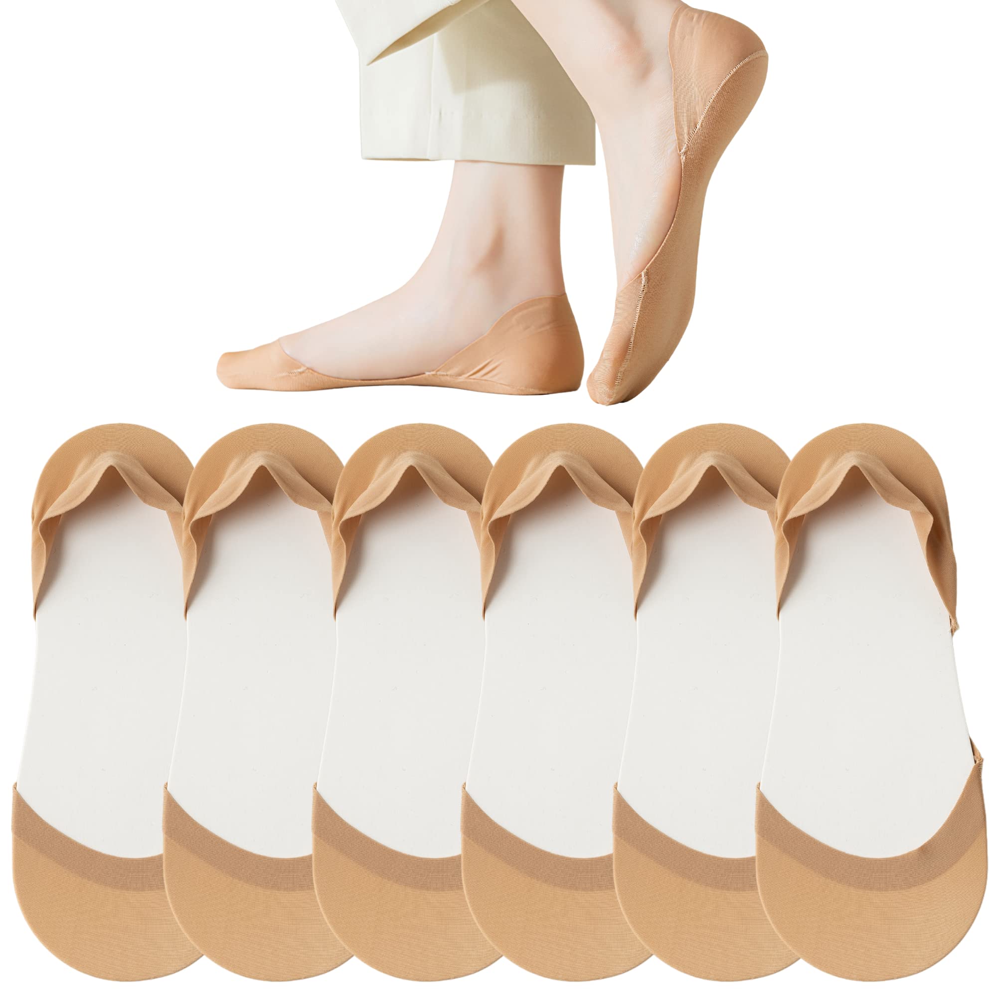 No Show Socks for Flats Heels Pumps Lofers Low Cut Non-Slip Invisible Liner Socks for Women by Flammi