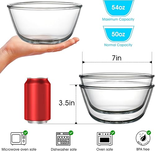 Miniatura 2 de NUTRIUPS Cuencos pequeños de vidrio para mezclar de 7.4 pulgadas, cuencos de vidrio transparente para cocina, juego de 2 (1.6 cuartos de galón)