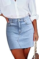 ZADORN Women's Stretchy High Waisted Denim Mini Skirt with Pockets - Casual Frayed Jean Skirt