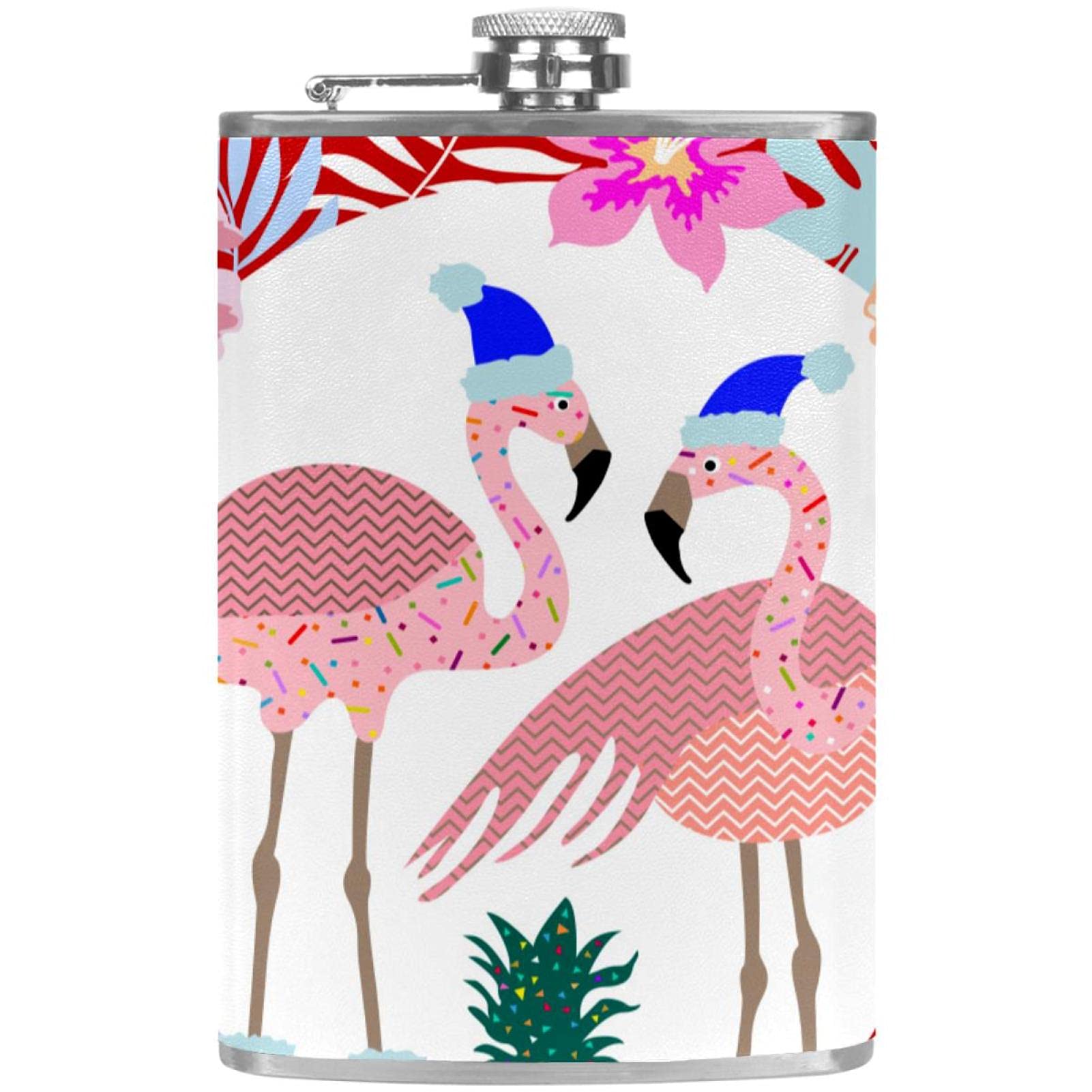 Flasque liqueur acier inoxydable avec entonnoir design flamant rose de Noël