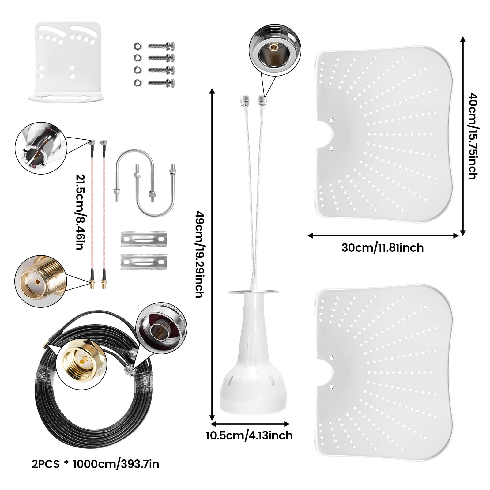 22dBi Gain Doppia Polarizzazione 600-6000MHz Antenna 5G 4G LTE Esterna Mimo Antenna Direzionale, Segnale Compatibile Router Mimo Direzionale con 2 Cavi da 10M, AntennaEsterna SMA/TS9