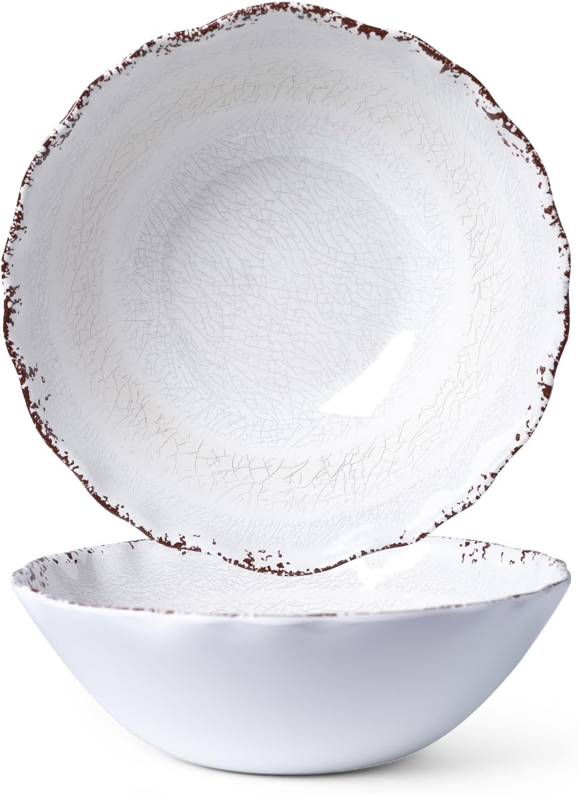 LEHAHA Rustic White Melamine Large Serving Bowl, 2 pieces Set,12 inches (130 OZ) Larger Salad Bowl, Lightweight and Unbreakable Mixing Bowl, BPA Free Melamine Bowls, Dishwasher Safe…