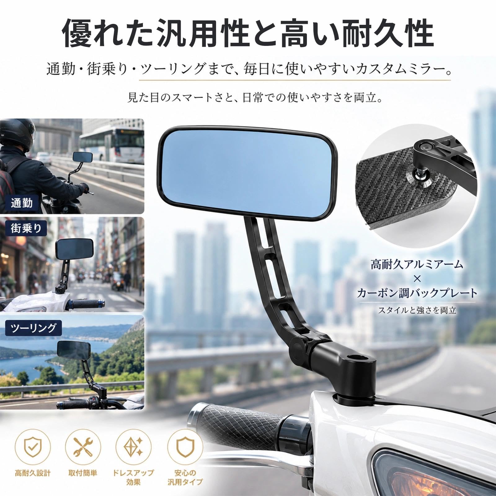 Amazon | バイクミラー 原付 ミラー スクエア型 左右セット