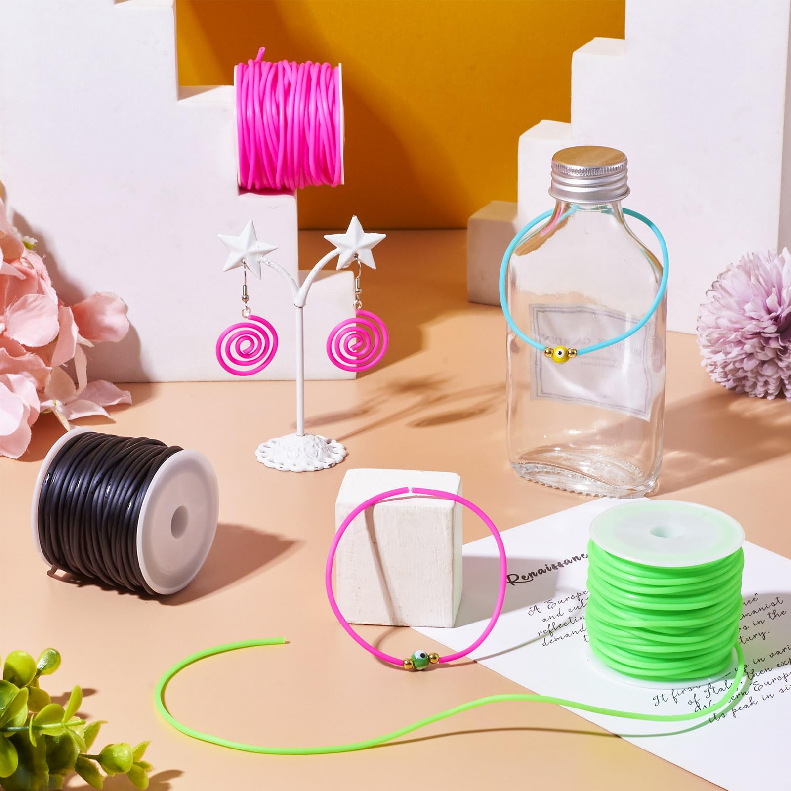 Bestewelry 3 Rolls Holle Pijp PVC Tubulaire Synthetische Rubber Koord 2Mm Ronde Buis Rubber String Voor Breien Craft Holding Steken Sieraden Maken