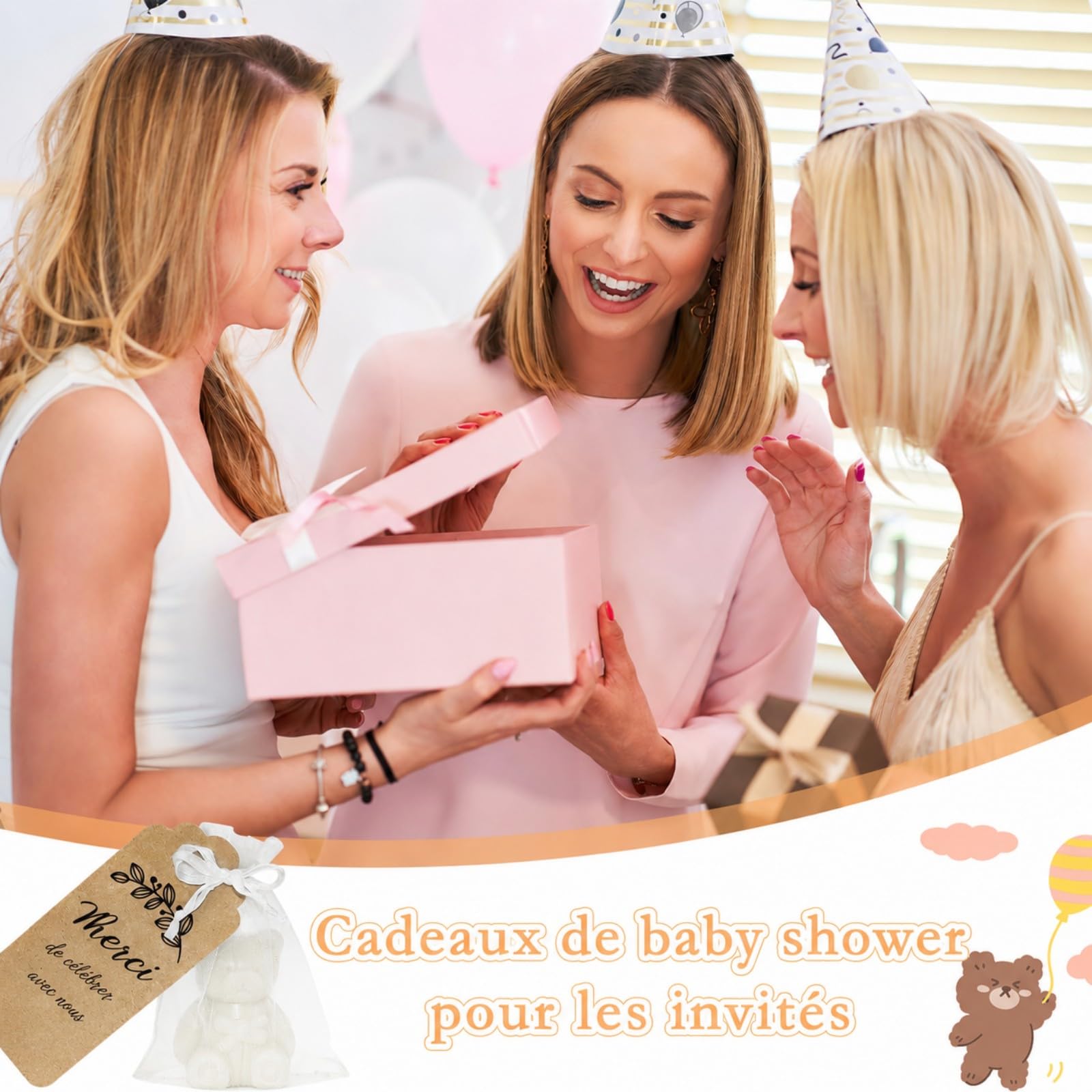 Lot de 50 Savons Ourson pour Baby Shower - Cadeau Invité Naissance, Baptême, Gender Reveal - Mini Savons en Forme d'Ours Blanc Parfumés avec Cartes de Remerciement et Sachets