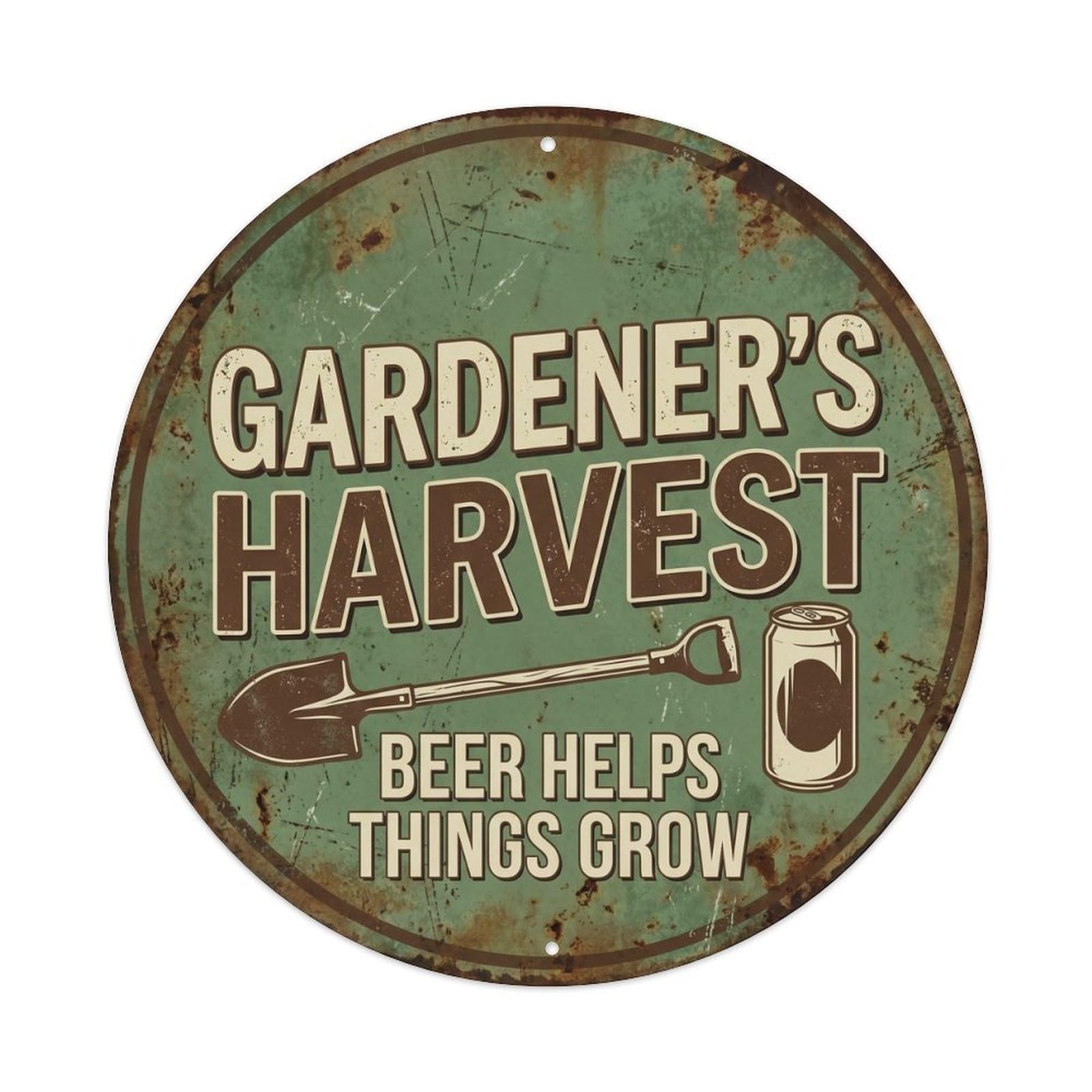 Retro Bar Style Gardener Growing Kitchen Beer Metal Tin Sign Plaque Wall Decor for Cafe, Club, Garden Round Metal Poster 8x8Inch
