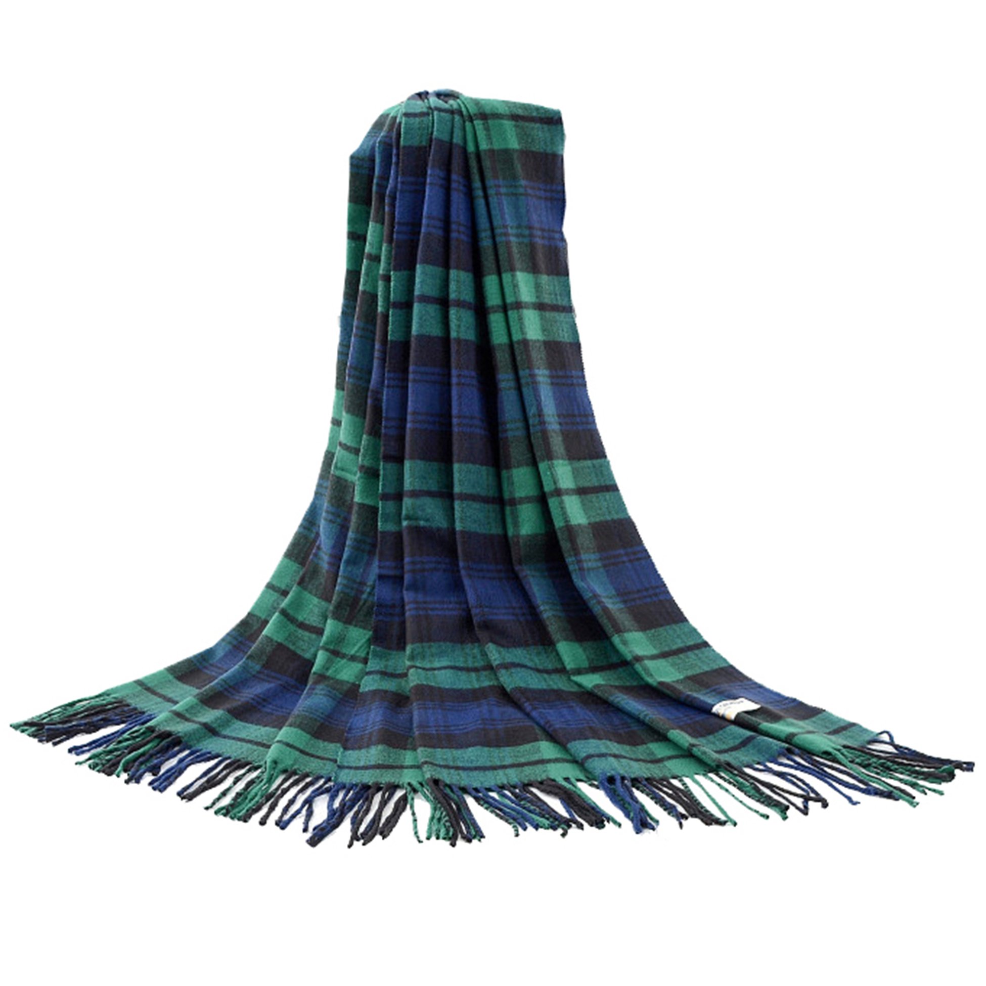 Signare Women's Black Watch Cashmere-Like Large Plaid Tartan Shawl Wrap Scarf For