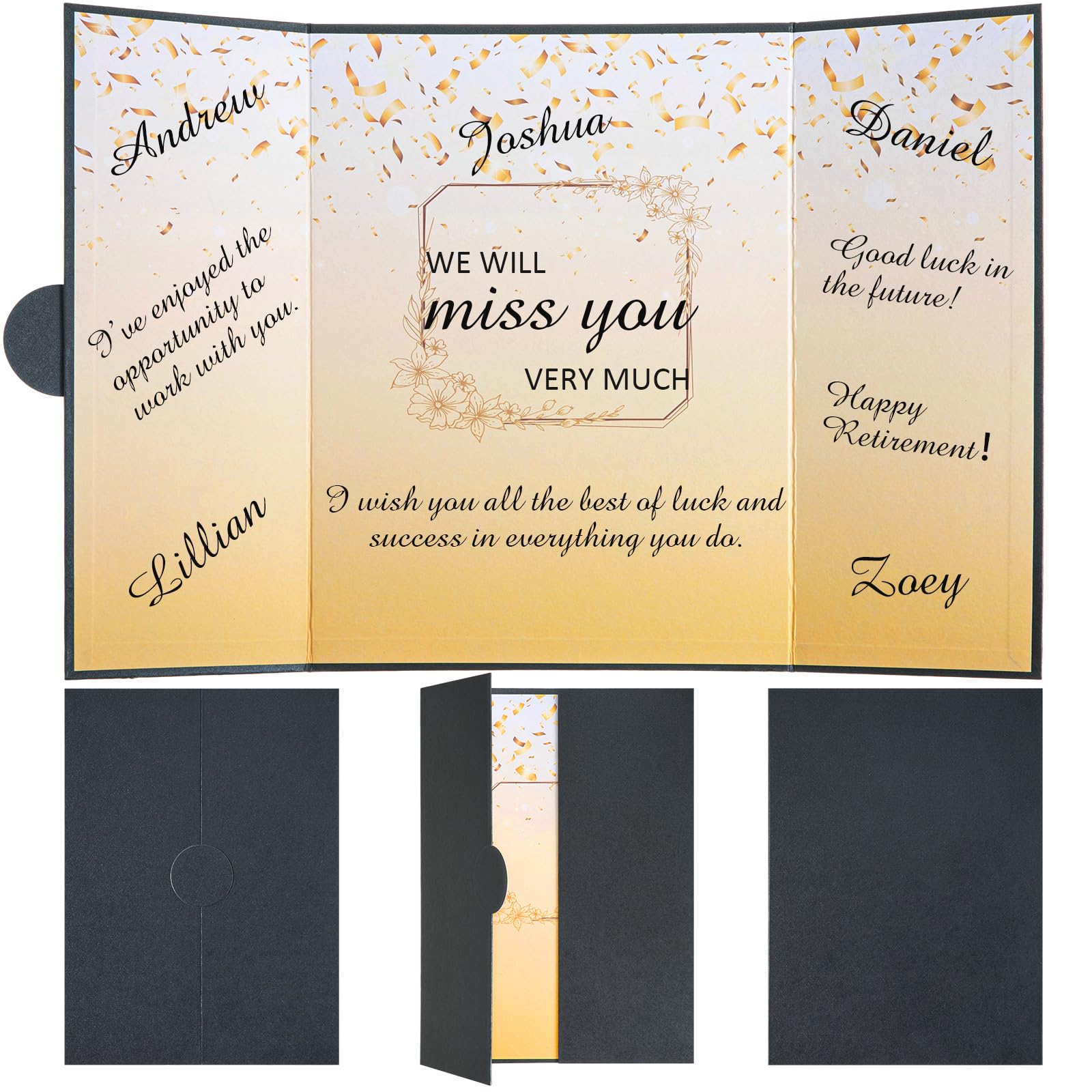 MotiMind Farewell Guest Book Alternative, Farewell Gifts for Coworkers Friends, Black Gold We Will Miss You Signature Board, 17.32'' x 12'' Goodbye Card, Retirement Party Decoration, Graduation Party