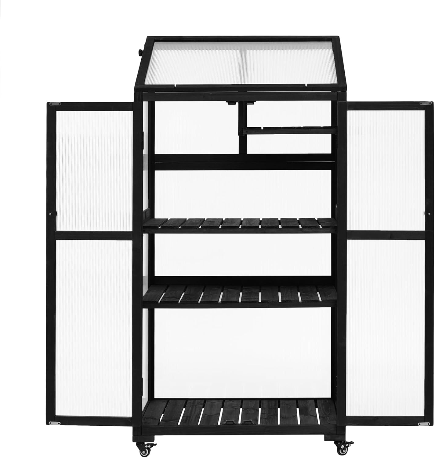 Greenhouse Cold Frames with Wheels - Adjustable Shelves Portable Cold Frame for Balcony/Patio, UV-Resistant Indoor Outdoor Plant Growing Cabinet (Large, Heavy-Duty) (Black)