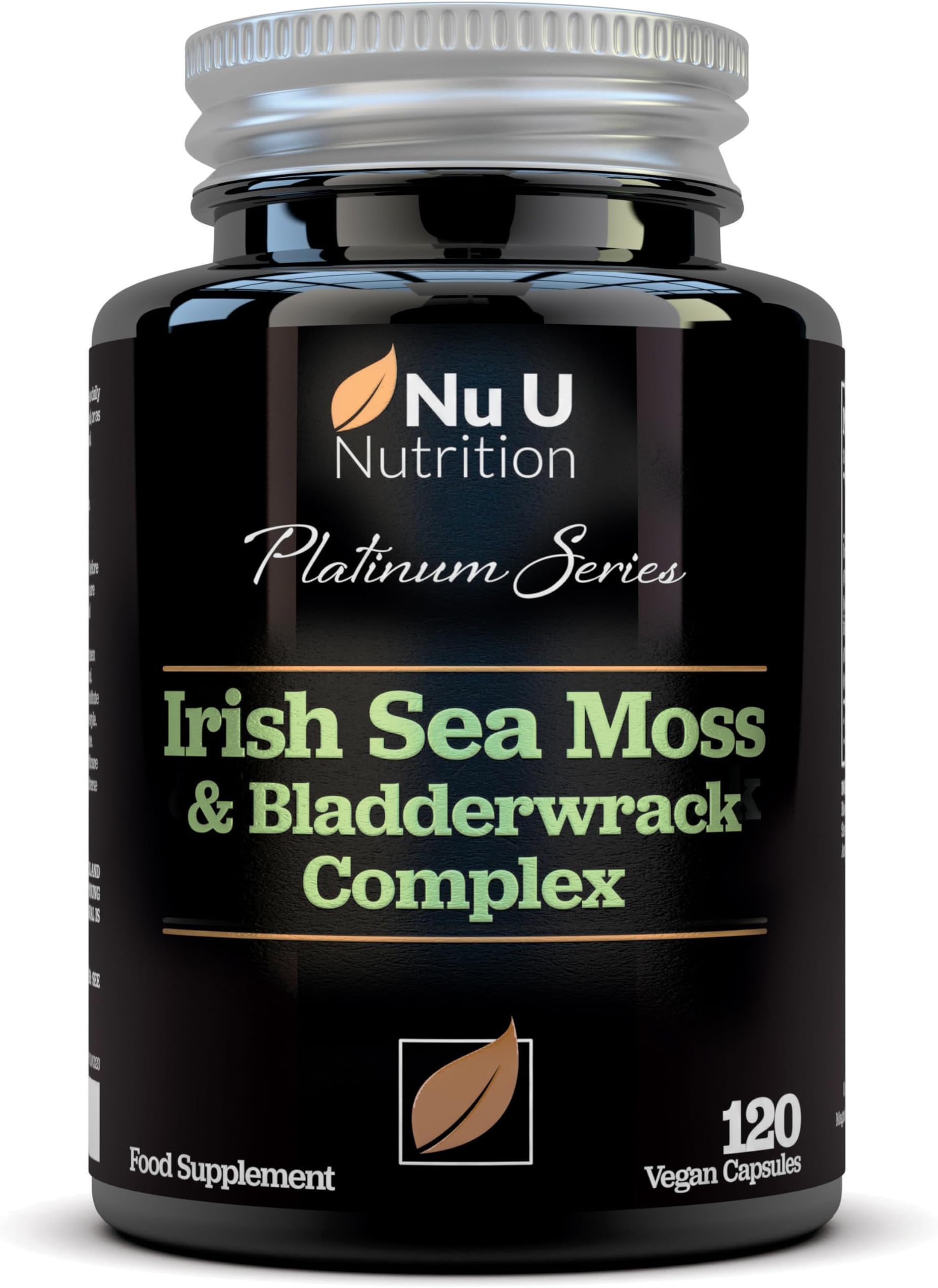 Irish Sea Moss & Bladderwrack Complex 7200mg - 120 High Strength Capsules - Rich in Iodine - Natural Source of 92 Vitamins & Minerals - Wild Harvested Vegan Seamoss - Made in the UK - Nu U Nutrition