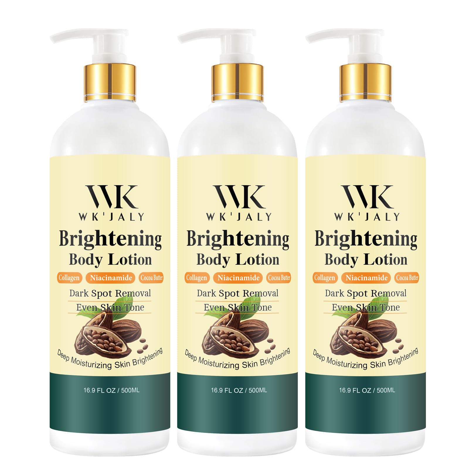 WK JALY Collagen Whitening Body Lotion, Remove Dark Spots, Melanin, Moisturizer, Smooth Skin, With Natural Papaya, Niacinamide, 500ml, (Pack of 3)