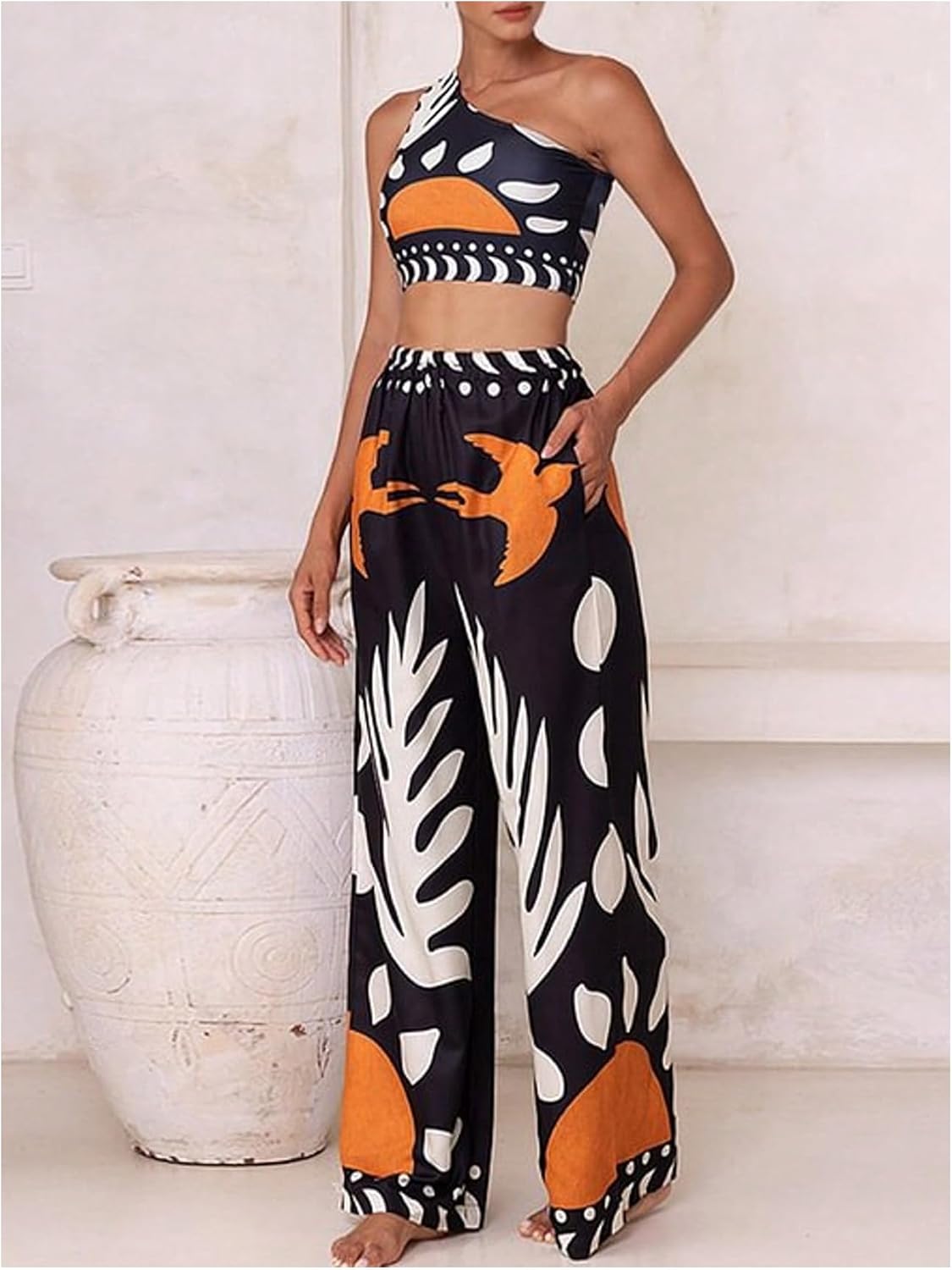 SOLY HUX Women's 3 Piece Swimsuit Printed One Shoulder High Waisted Bikini Set Bathing Suit with Cover Up Pants - Image 3