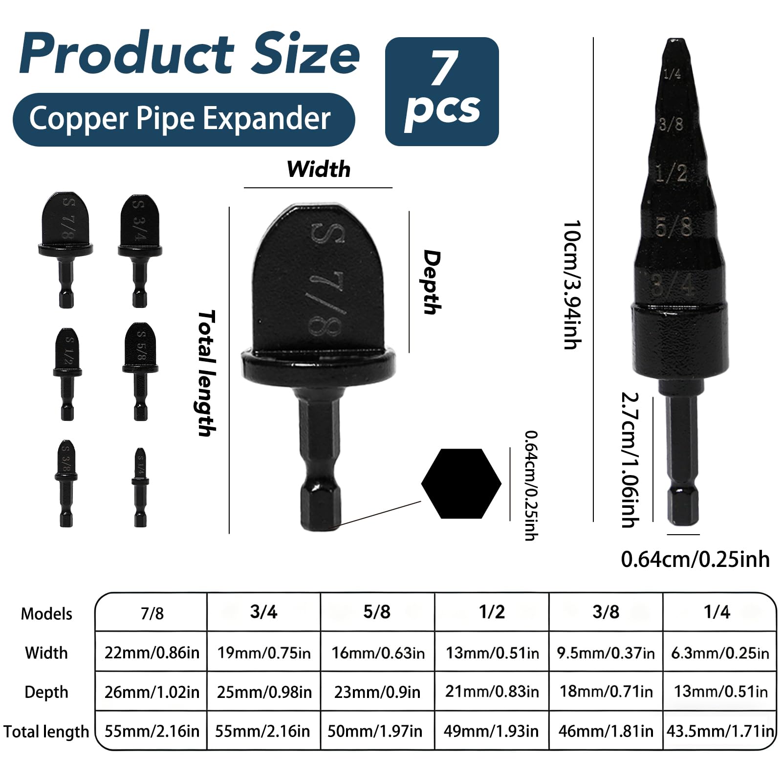 7 Piezas Broca Expansora de Tubo Expansor de Tubo de Cobre 5 en 1 Expansión para Cobre Herramienta de Ensanchamiento de Aire Acondicionado Kit de expansor para Aire Acondicionado Tubería