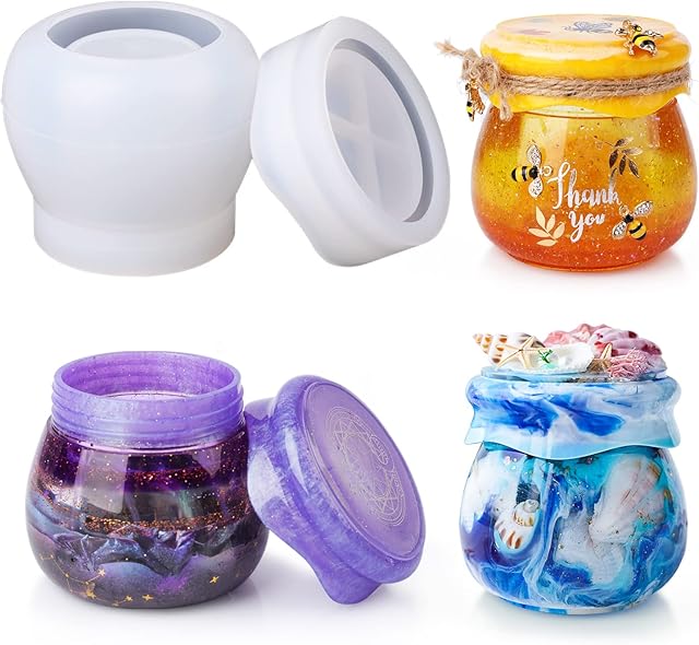 LET'S RESIN Silicone Jar Moulds, Jar Resin Moulds with Lid, Resin Pudding Silicone Moulds for Storage Bottle, Candle Holder, Candy Container, Epoxy Resin Casting Craft, Flower Pot