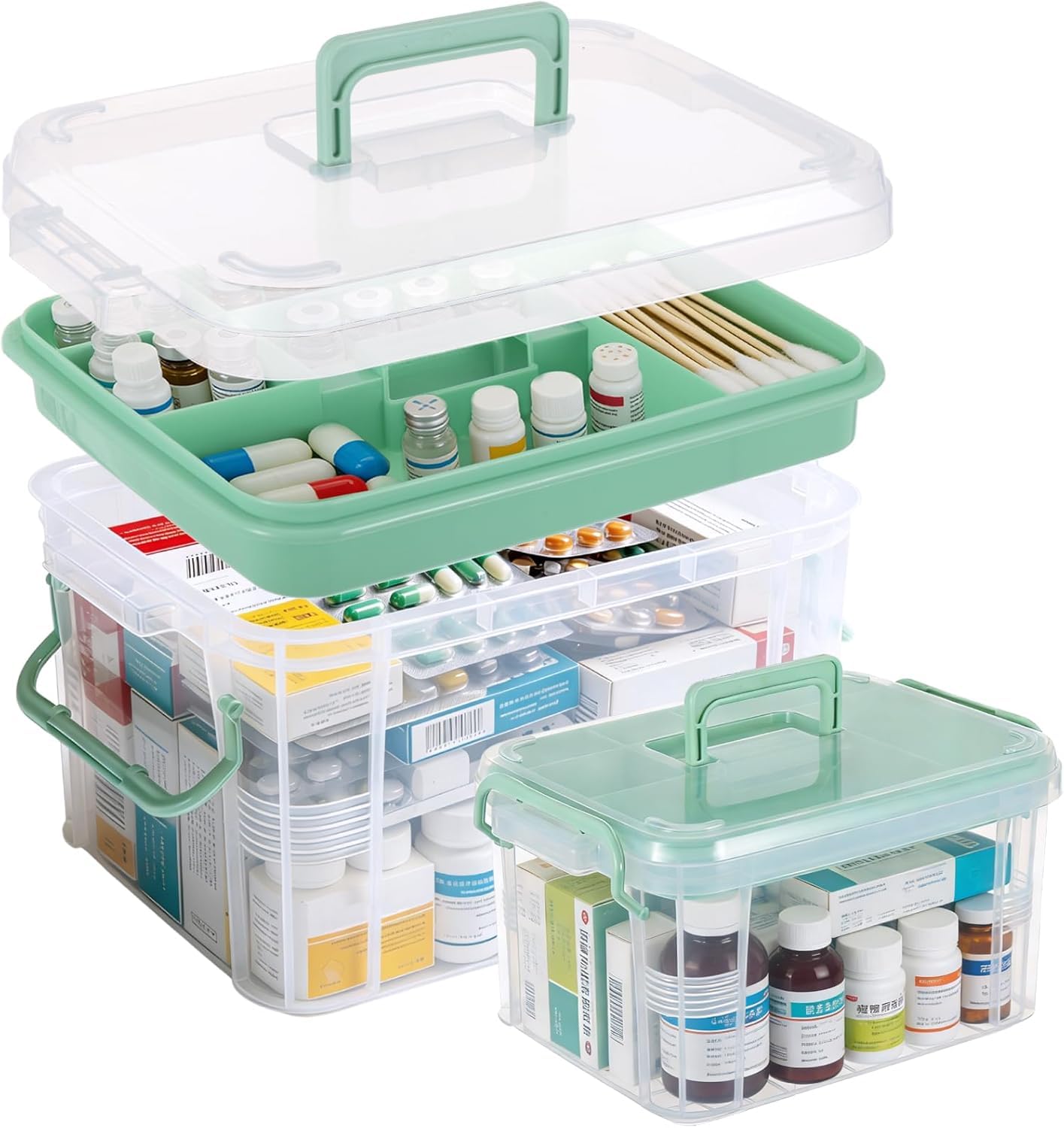 Chililon Medicine Storage Box,Household MedicineStorage Box Organiser,Double Layers Multi Grid Medicine Box,Portable with Lid Medication Storage Box Medicine Cabinet for Home