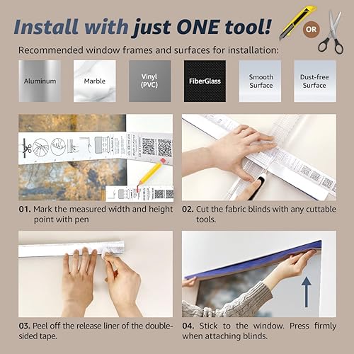 Miniatura 6 de Foiresoft Persianas de tela plisadas sin herramientas, persianas temporales autoadhesivas, sin taladrar, fáciles de cortar e instalar, recortar en