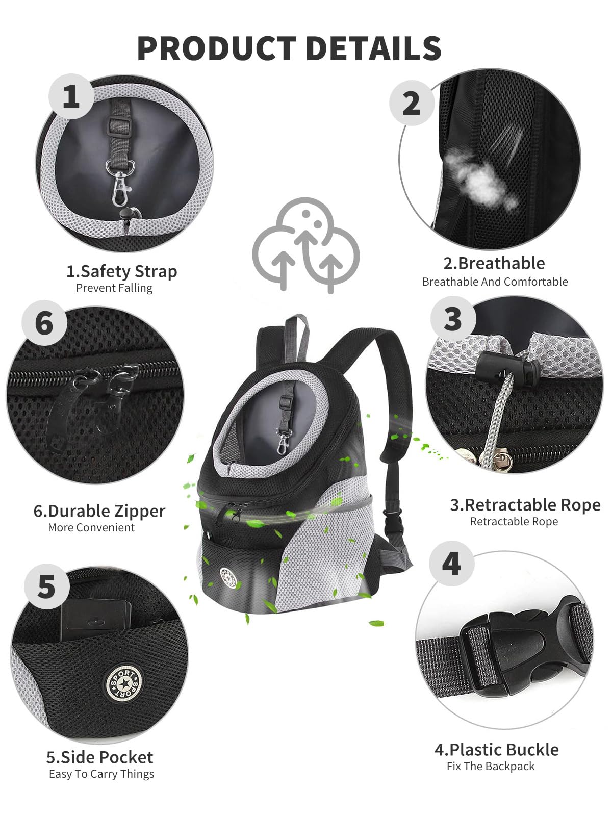 PETCUTE Mochila para Perros y Gatos,Transpirable,Mochila Transportadora para Perros con Correa de Seguridad,Mochilas Ajustable para Mascotas con Fondo Impermeable,Correa Acolchada para el Hombro