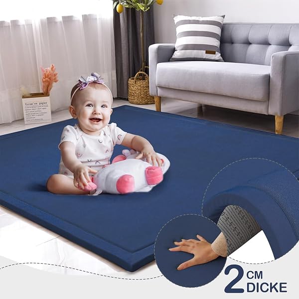 LEHOUR Engrosamiento Coral Terciopelo Alfombra Manta de rastreo para niños Alfombras Suaves de Tatami Antideslizante para niños Enlarge Play Mat (Azul Oscuro, 150 * 200CM) - 4