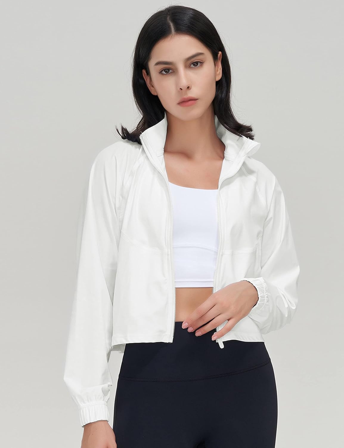 UANEO Womens Athletic Cropped Jacket Zip Up Long Sleeve Workout Tops Gym Yoga Running Sports Shirts Jackets - Image 3