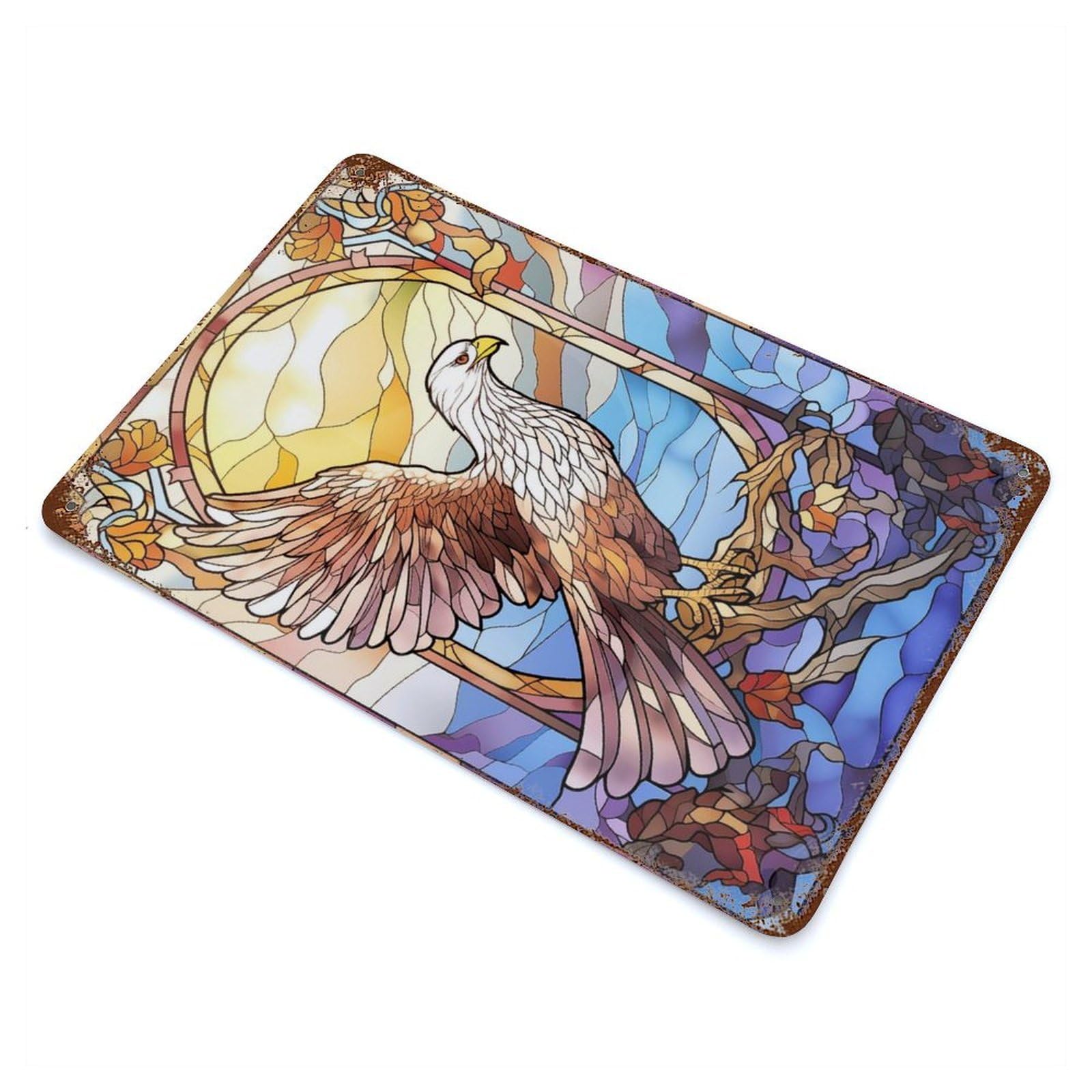 Eagle Stained Glass Vintage Rust Metal Sign 11.8"x7.9", for Basement, Hobby Room And Garage Decor, Farmhouse Wall Decor