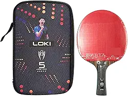 Loki K5 Series, Raquete de Tênis de Mesa Profissional com Borrachas Rxton, 7 Folhas, Cabo Flared, com Capa Protetora