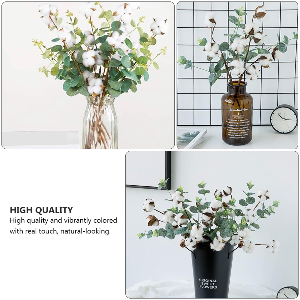 VALICLUD Künstliche Blume Eukalyptus 3 Stück aus Seidenblumen | Wohnzimmer und Schlafzimmer, Naturgetreue Deko für Arrangement und Vase