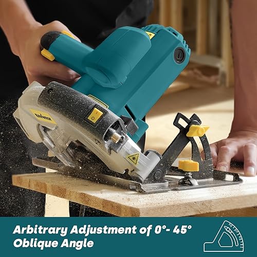 Miniatura 5 de Enventor - Sierra circular de 7-1/4 pulgadas, sierras eléctricas con motor de cobre puro de 10A y guía láser, sierras de 2 hojas (40T/24T), ángulo