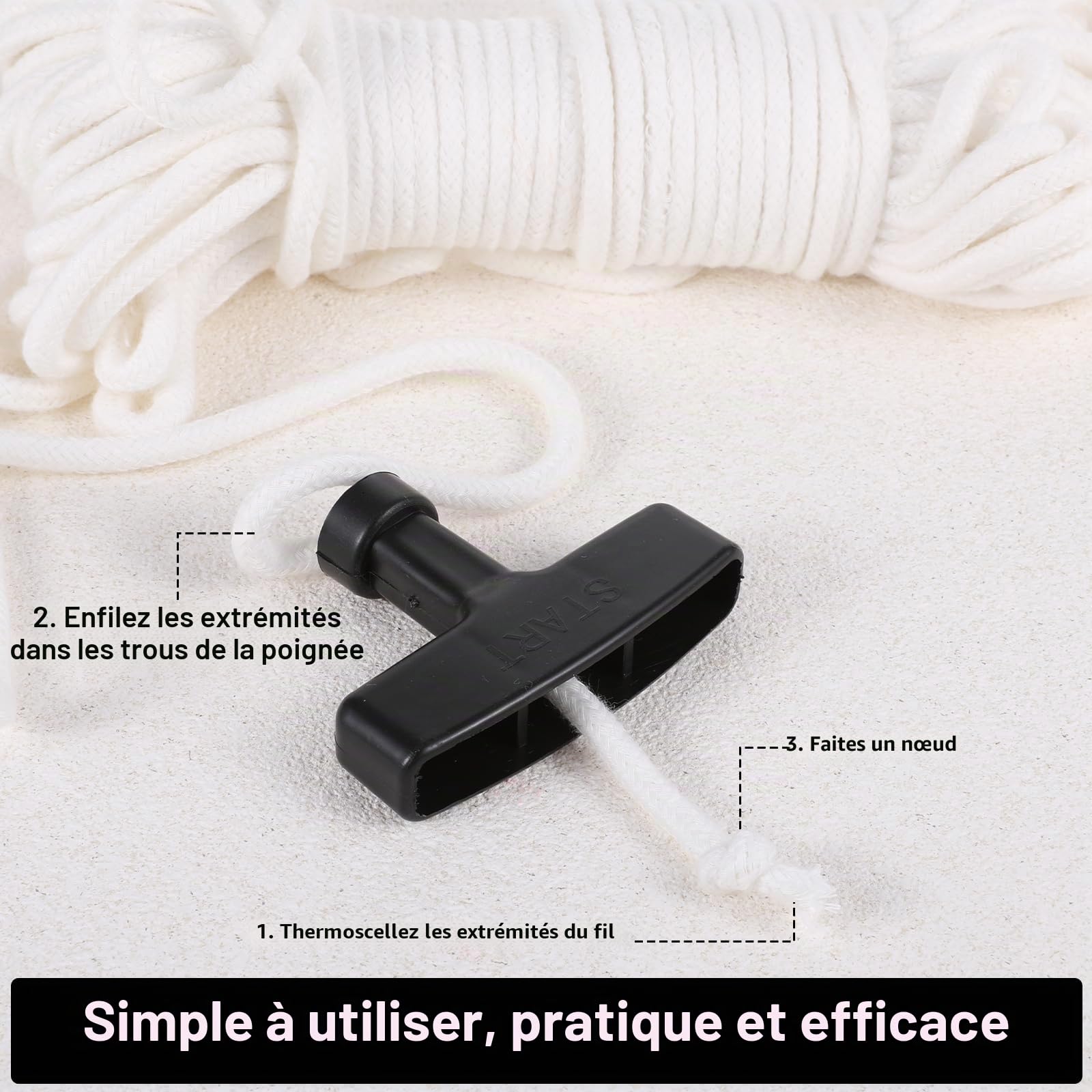 Lot de 2 poignées de démarrage à câble - Poignée de démarrage à câble - Noir - Poignée de rechange pour tondeuse à gazon - Accessoire pour tondeuse à gazon, tronçonneuse, tronçonneuse