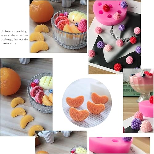 Miniatura 7 de Juego de 4 moldes de gelatina en forma de fruta 3D de fresa, naranja, frambuesa y arándano, molde de silicona para fondant de jabón, incrustaciones