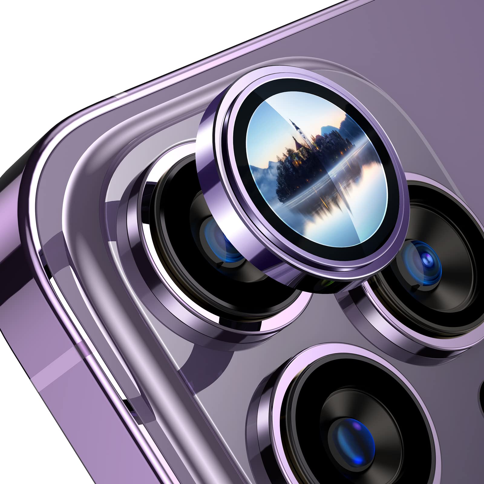 IQShield Compatible with iPhone 14 Pro Camera Lens Protector, Aluminum Alloy Metal Ring Glass Camera Protector [Case Friendly] [Easy Installation] [Keep Lens Original Design] - Deep Purple
