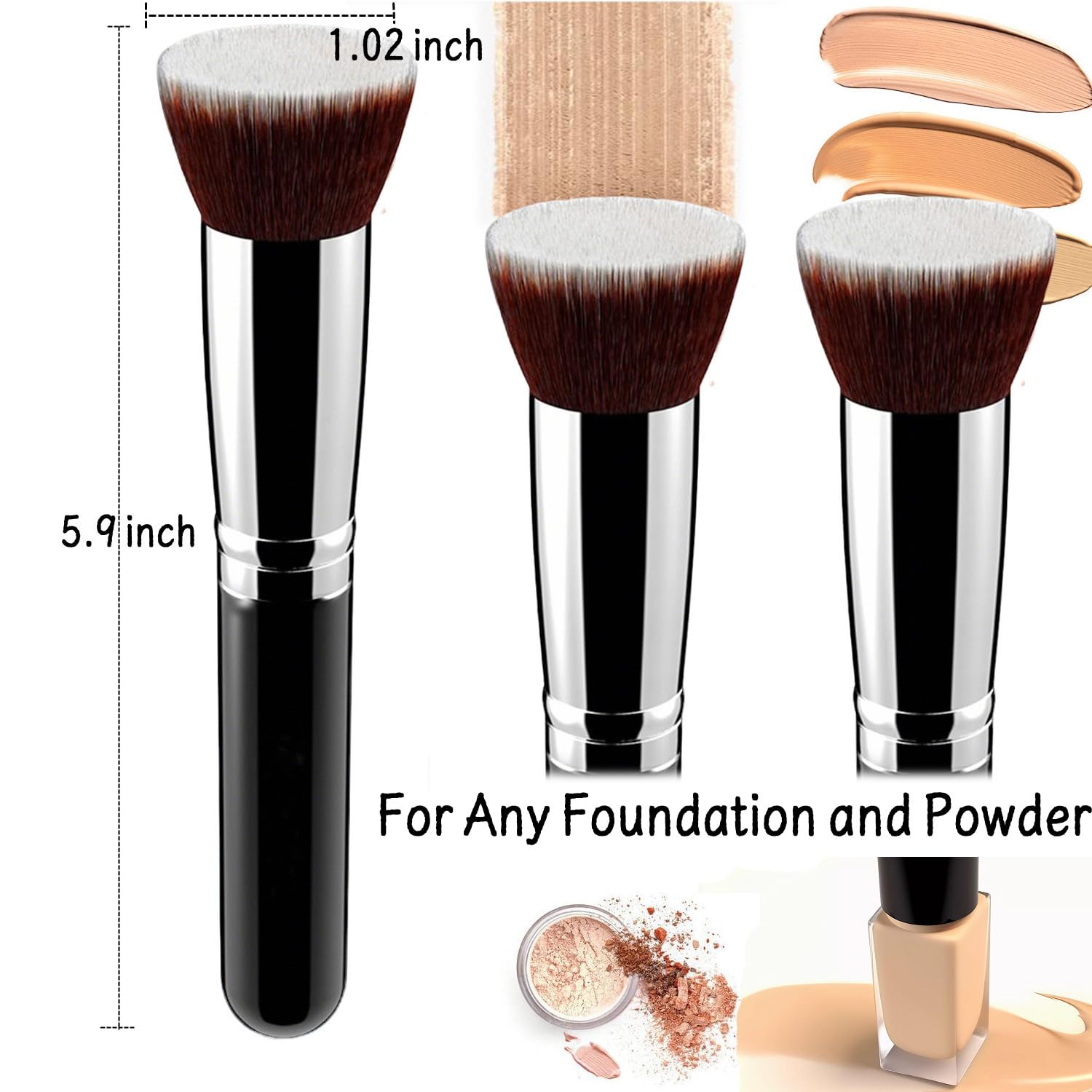 Tecerrity Foundation Brushes Set- 4Pcs Makeup Brush for Liquid, Cream, Powder, Flat Top