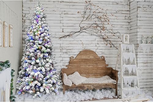 Miniatura 80 de Fraser Hill Farm Árbol de Navidad artificial flocado de pino de Alaska de 12 pies con luces LED blancas cálidas y soporte, árbol falso plegable