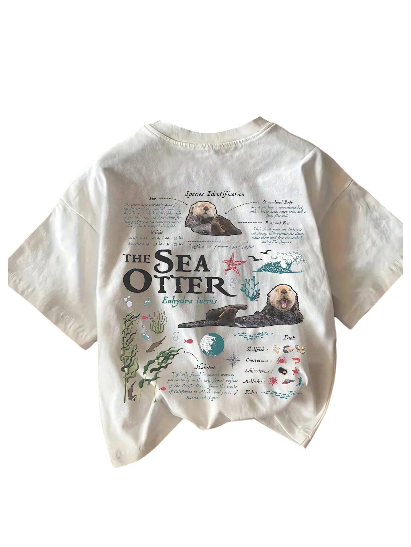 Photo 1 of RoseSeek Women's Sea Otter Print Graphic Tees Cute Short Sleeve Crew Neck Casual Summer T Shirts White Small