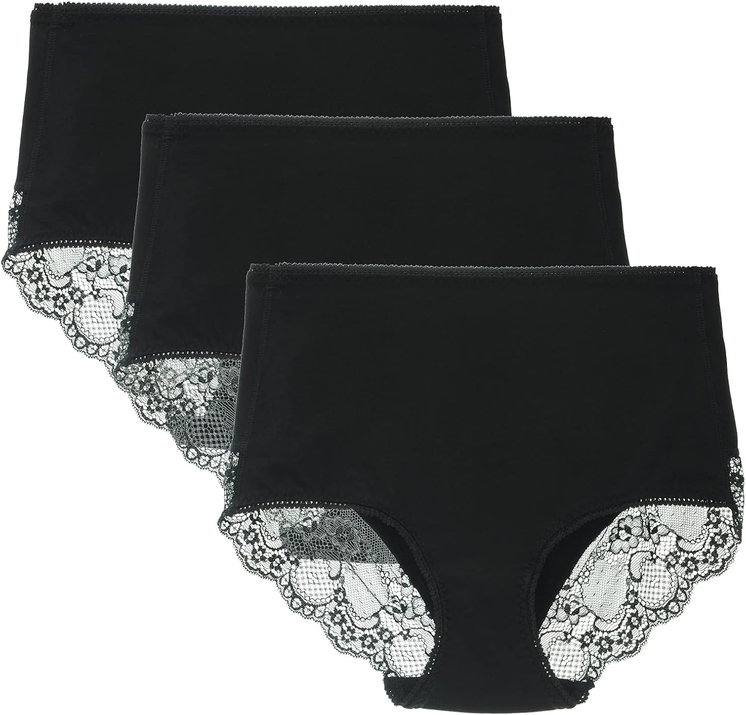 Women's High Waisted Underwear Cotton Brief Comfort Lace Full Coverage Panties Multipack