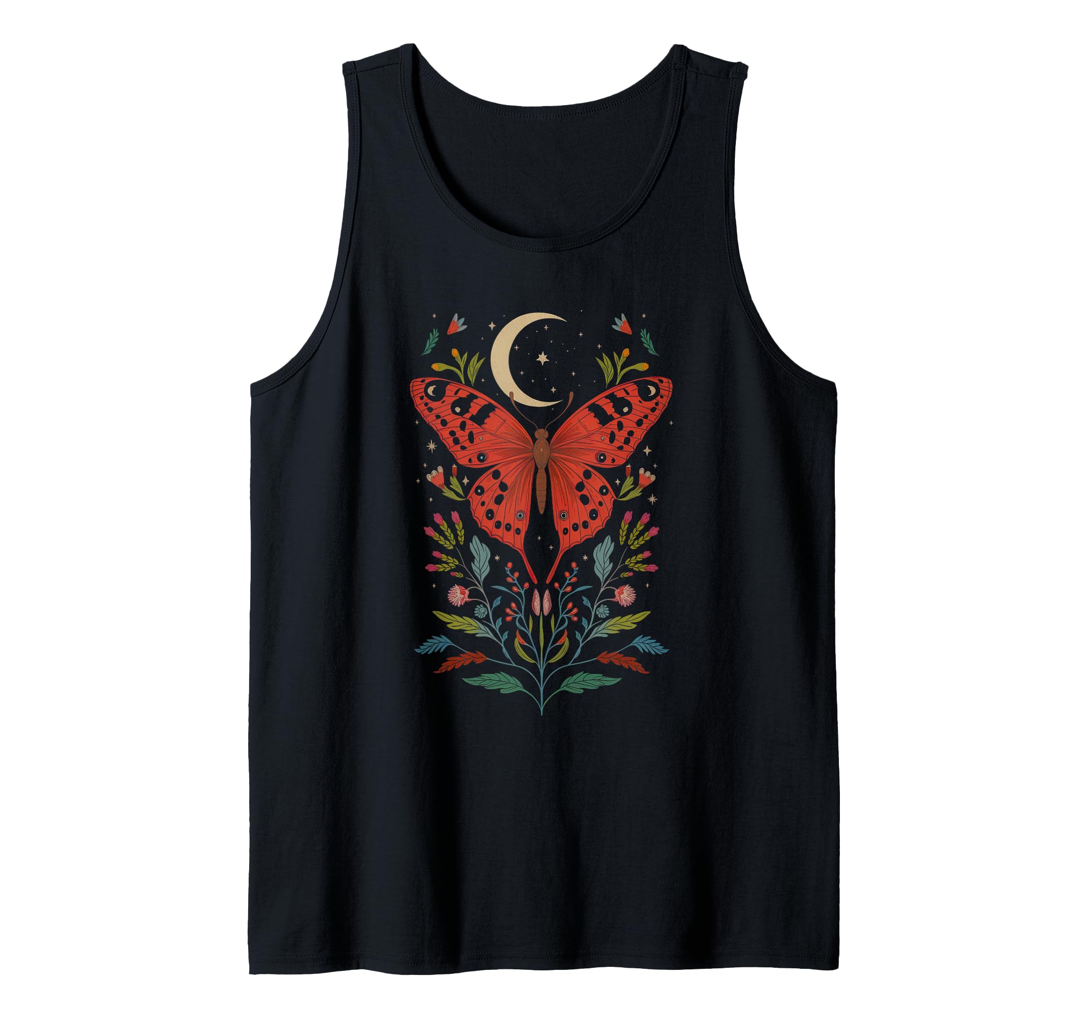 Aesthetic Cottagecore Luna Moth Witchy Crescent Moon Floral Tank Top
