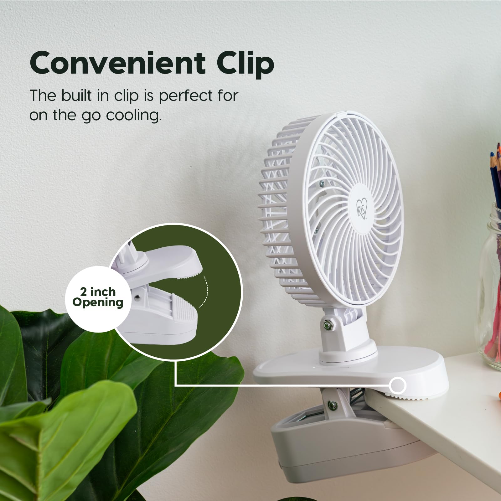 IRIS USA WOOZOO Ventilateur à clipser à piles de 12,7 cm, 2 vitesses, alimenté par batterie D, ventilateur personnel, mini ventilateur de voyage portable pour poussette, voiture, bureau, chevet