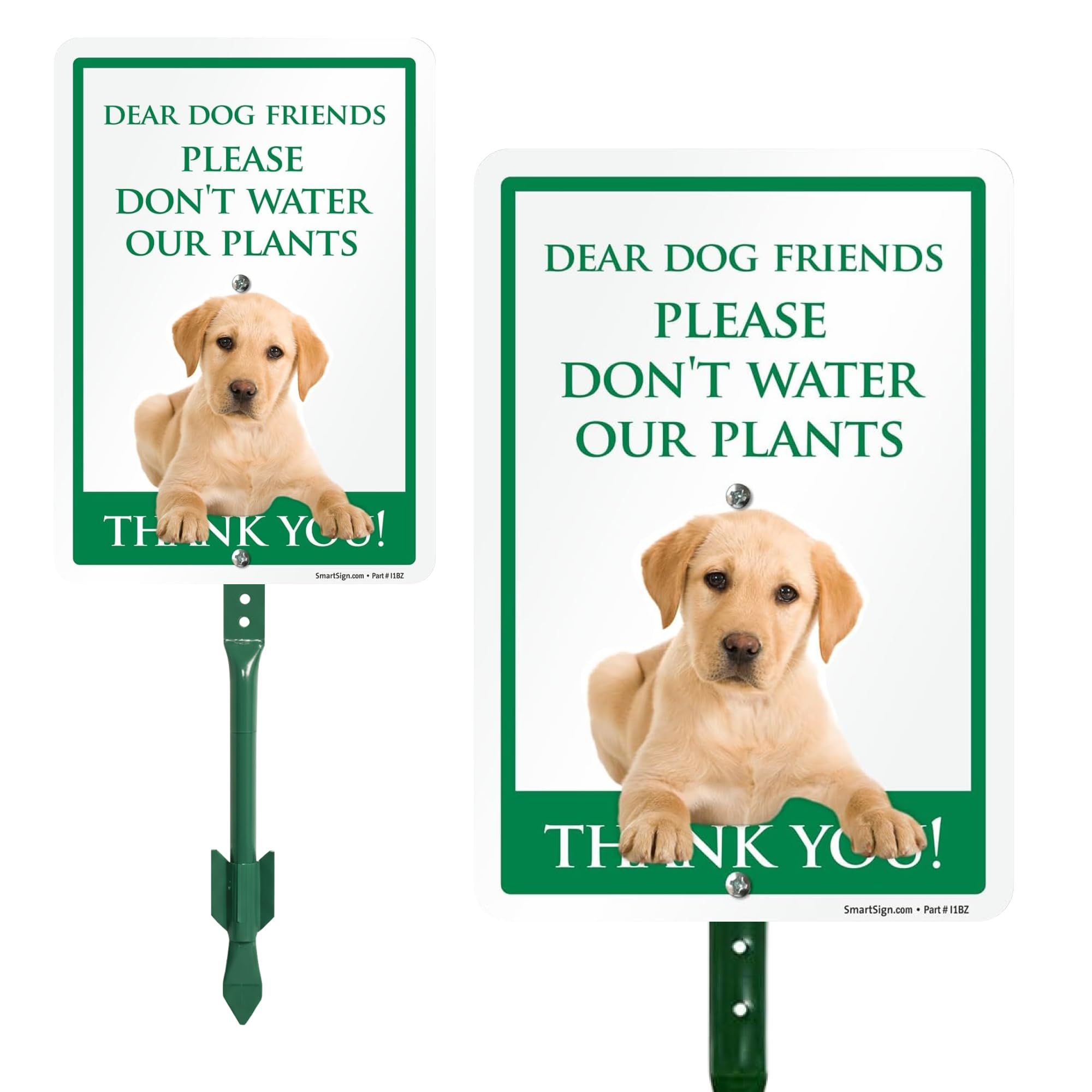SmartSign Funny Don't Water Our Plants Dog Pee Yard Sign - 10"x7", 21.5 inch Tall Lawn Sign & Stake Kit, Cute Dog Graphic, 40 mil Laminated Rustproof