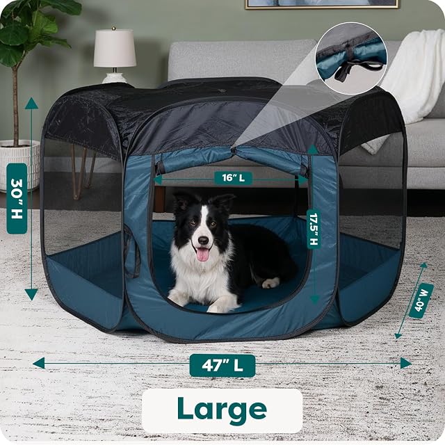 Foto 3 de 8 de FurHaven Portable Mesh Pet Playpen, Large, Sailor Blue