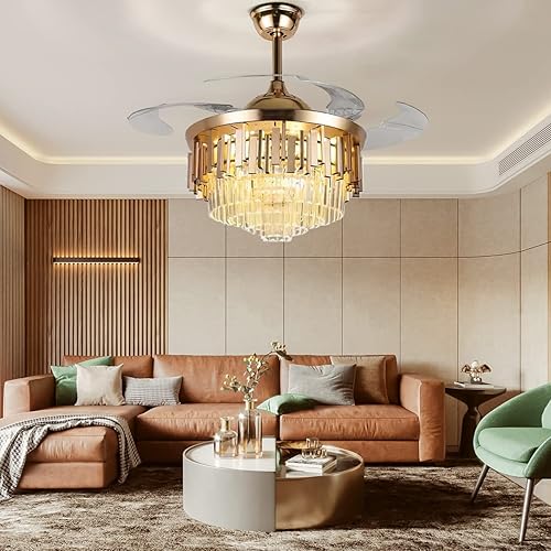 Miniatura 9 de A Million Ventilador de techo de cristal de 43 pulgadas con candelabro moderno ventilador de techo de lujo con cuchillas retráctiles 3 velocidades 3