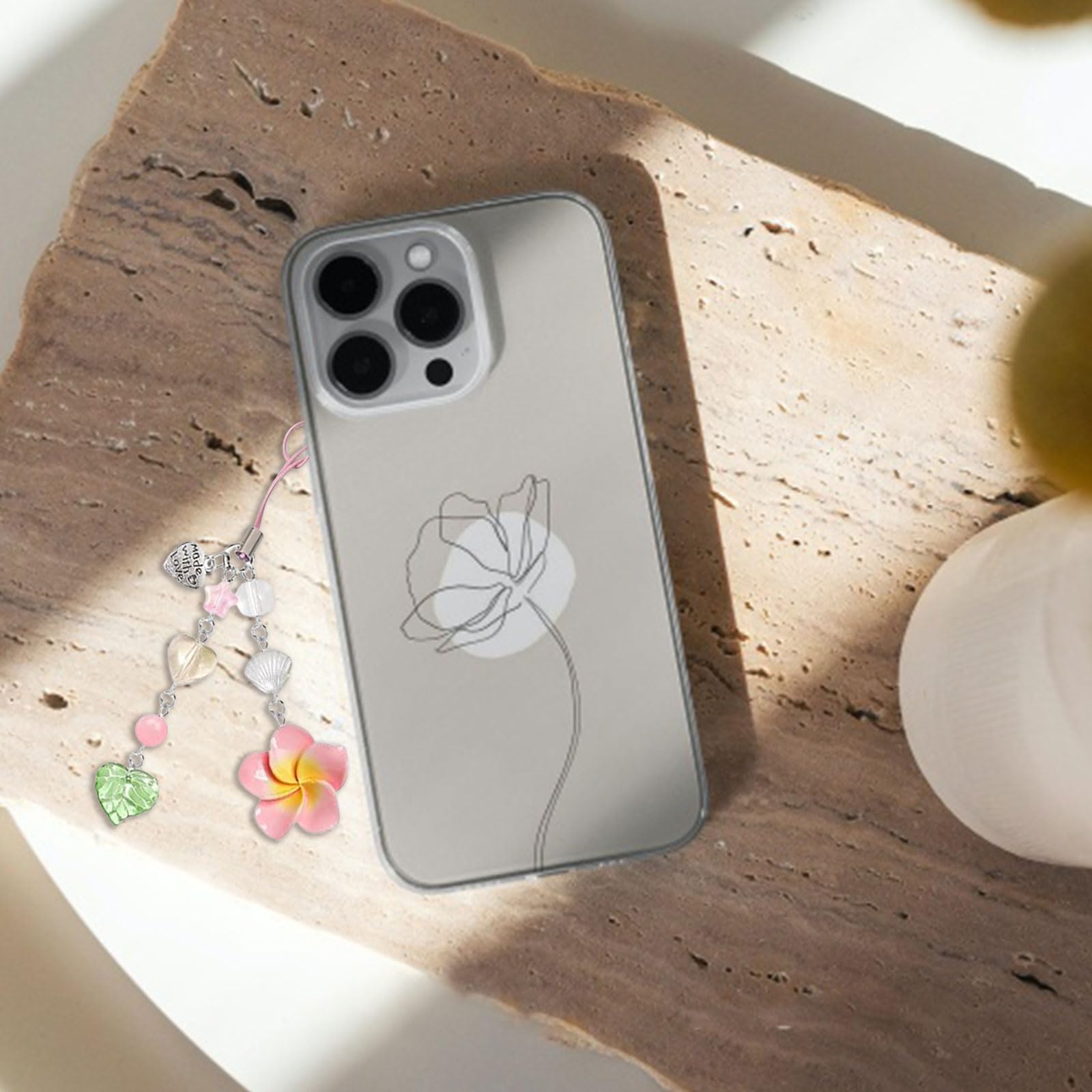 BelleVive Hibiskus kwiat zawieszka na telefon, estetyczne akcesoria do telefonu, urocze paski do telefonu Y2K estetyczna gwiazda lato akcesoria plażowe etui na telefon brelok dekoracja