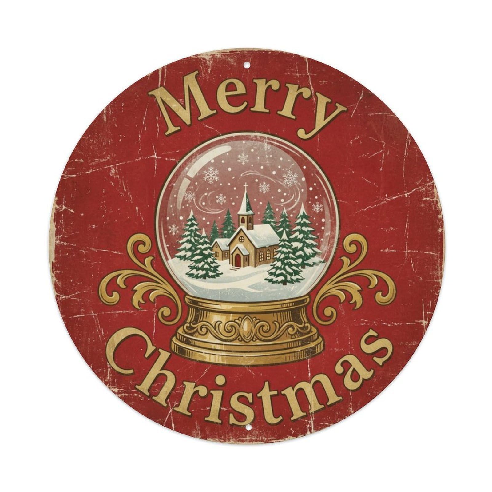 Merry Christmas Snowglobe Village Metal Tin Sign