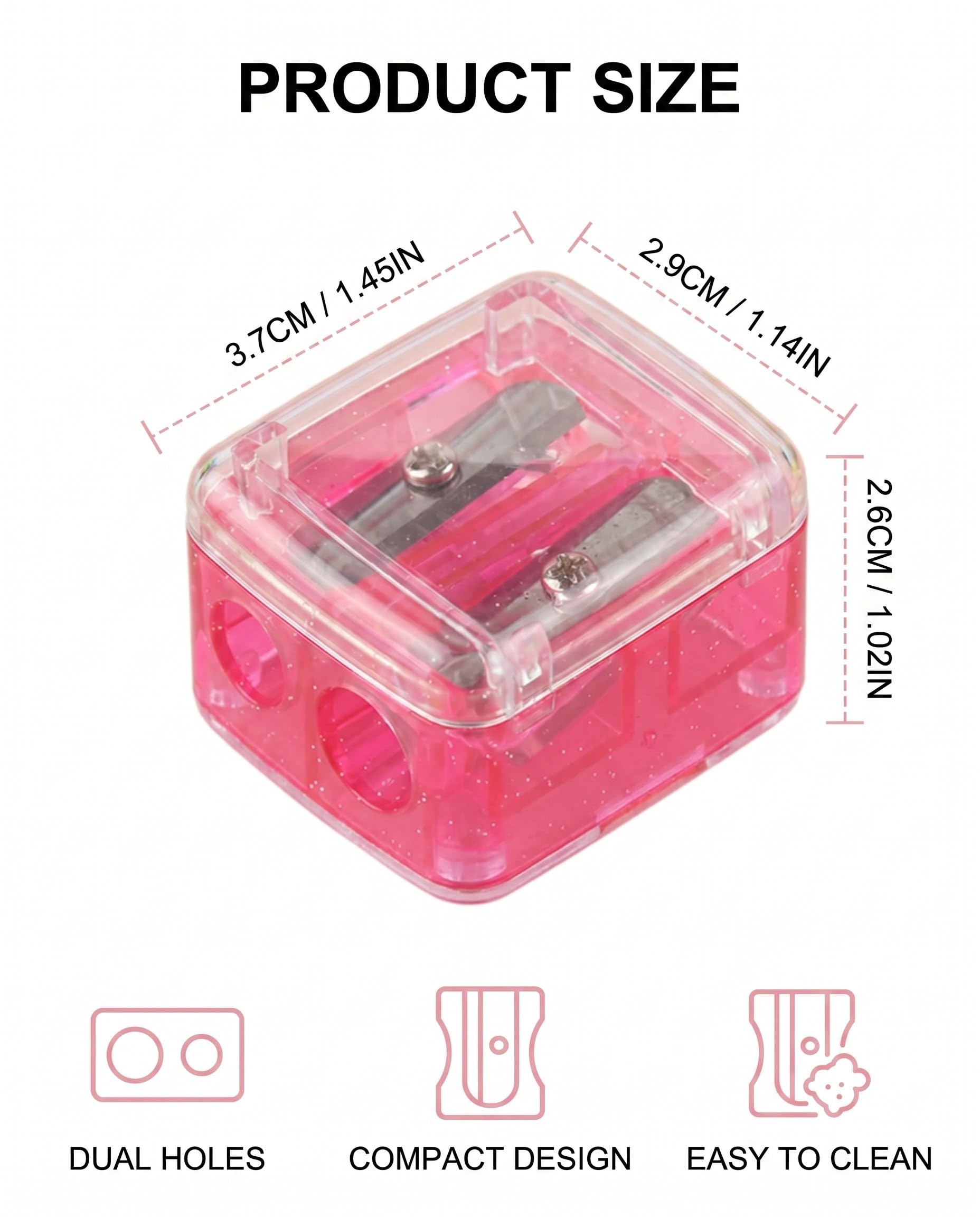 Temperamatite Trucco Universale 2 Pezzi Rosa, con Lame di Precisione per Matite Sopracciglia, Labbra, Eyeliner. Affilatura Perfetta, Ideale Viaggi.