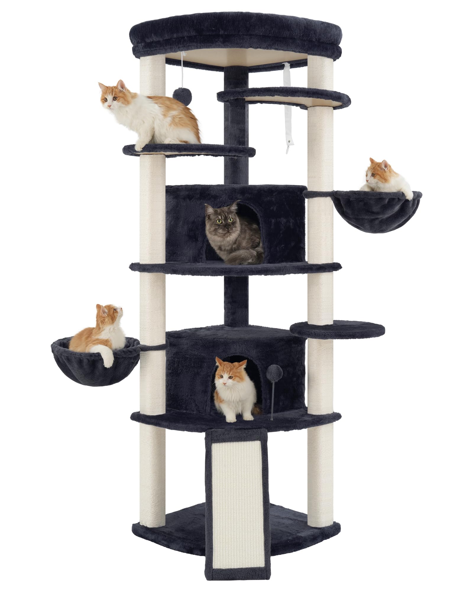 Gitelsnour Eck-Kratzbaum, Katzenbaum für Innenbereich, Mehrstöckiges katzenkratzbaum mit vollständig sisalbezogenen Kratzsäulen, Katzenhöhle, großer Oberplattform, Hängender Katzenkorb
