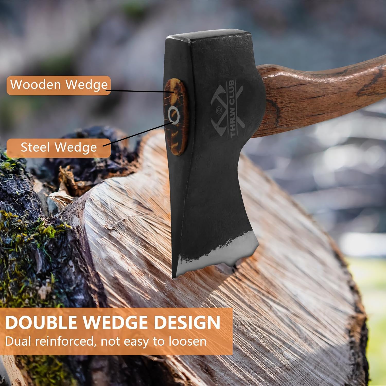 15.7" Hand Forged Axe, Camping Hatchet with 1065 Carbon Steel & Wooden Handle, Bushcraft Hatchet with Leather Sheath and Axe Sharpener, Survival Ax for Outdoor Adventures and Gardening